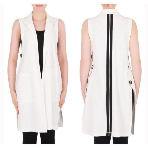 Joseph Ribkoff Duster Vest Cover Up Pockets Designer Chic Artsy Minimalist Mod 4 - Picture 1 of 9